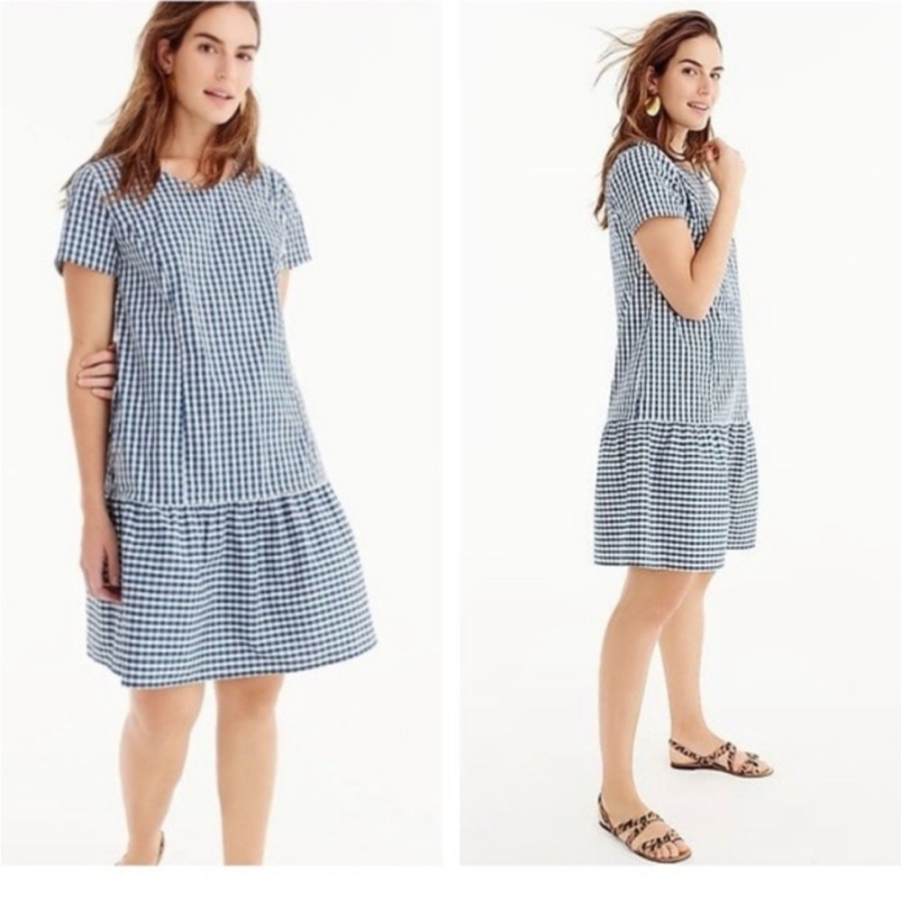 Jcrew Navy Gingham Shift Dress Size M